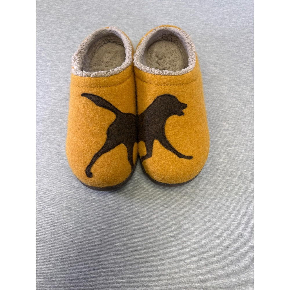 LL‎ Bean Daybreak Scuffs Slippers Womens 9 Yellow Boiled Wool Lab Dog 305194